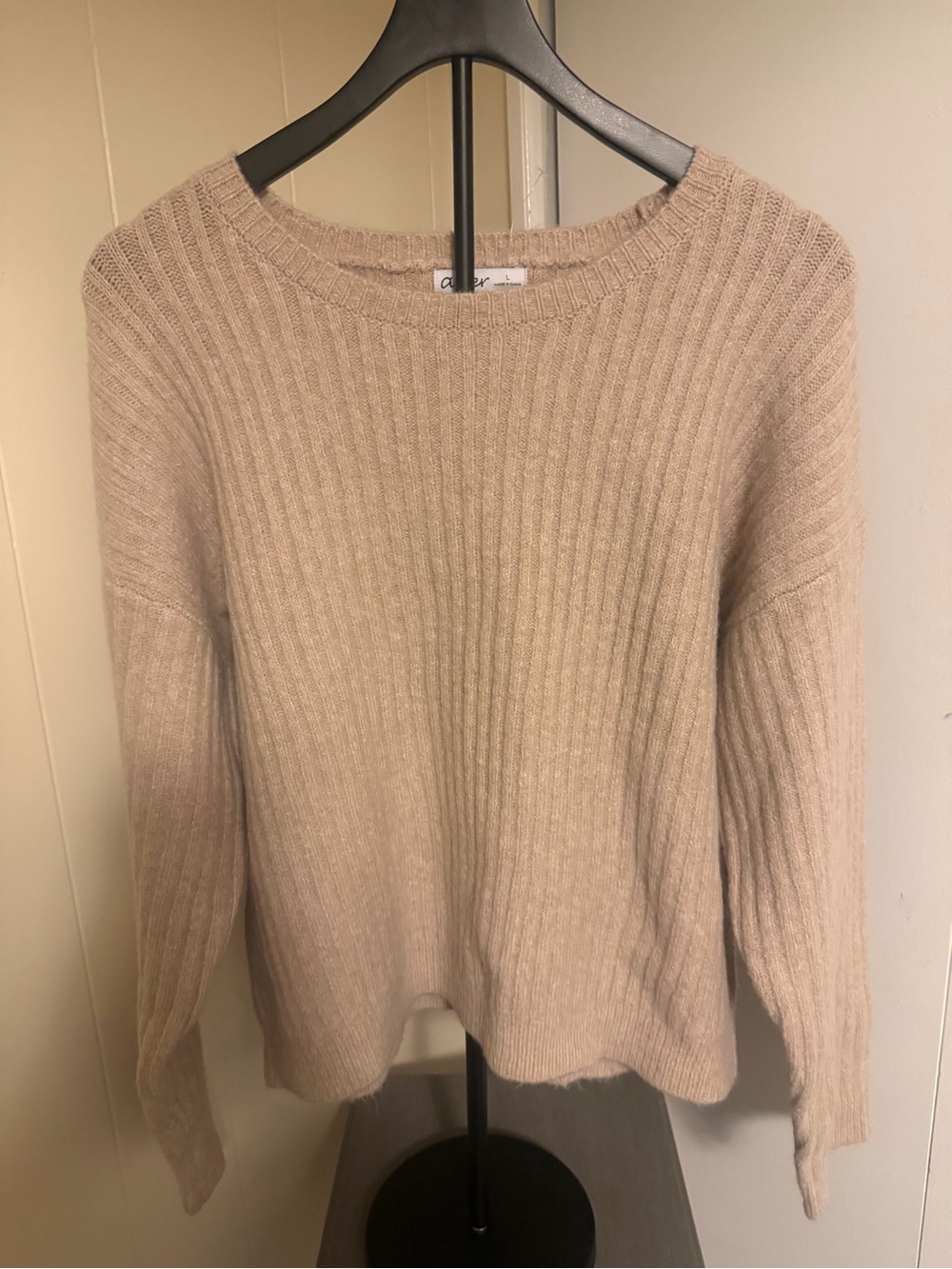 Astr Ribbed Crewneck Sweater in Beige